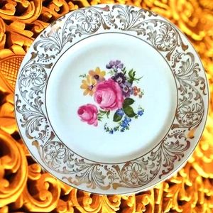Vintage Alka Bavaria Germany China Salad Plate with Floral Design and Gold Trim